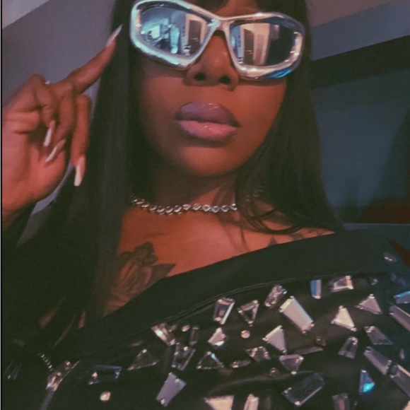 Fashion Nova off shoulder Black Shattered Glass Leather Jacket - Picture 4 of 4